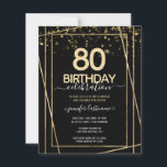 金ゴールドブラック80thバースデーパーティバジェット招待状<br><div class="desc">フェイク縁どエレガント紙吹雪の輝く金ゴールドのハイライトがトップに縁どある。すべての文字は調整可能で、簡単は独自のパーティーニーズに合わせて変更できる。80歳素晴らしエレガントの誕生日テンプレートデザイン。</div>