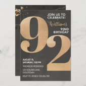 金ゴールドブラック92番目の誕生日招待状 招待状 (正面/裏面)