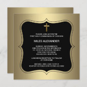 金ゴールドブラック・クロス・ボーイズ・ファースト・コミュニオン 招待状 (正面/裏面)