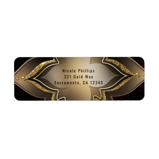 金ゴールドブラック&グラムエキゾチックフラワーパーティの招待状 ラベル (正面)