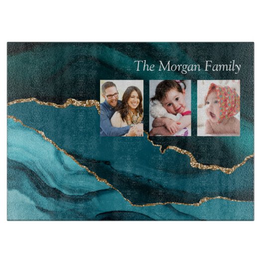 金ゴールドブラック&ティール（緑がかった色）アゲート， DIY名3枚の写真， Vs 2 カッティングボード (正面)