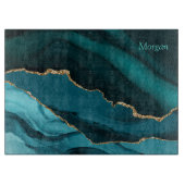 金ゴールドブラック&ティール（緑がかった色）エージェント、パーソナライズ名 カッティングボード (正面)