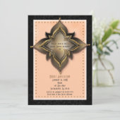 金ゴールドブラック&ピーチエキゾチックフラワーパーティの招待状 招待状 (スタンド正面)