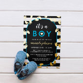 金ゴールドブラック・ブルーそれが男の子のベビー足跡だ 箔招待状