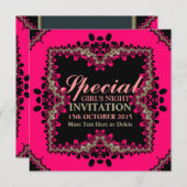 金ゴールドブラック&ホットピンクガールズナイトパーティの招待状 招待状 (正面/裏面)