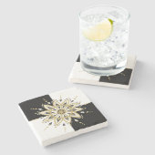 金ゴールドブラック&ホワイトサークルマンダラ ストーンコースター (横)