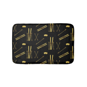 金ゴールドブラック レトロスキーパターン バスマット