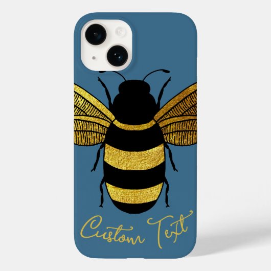 金ゴールドブラック(昆虫)マルハナバチスクリプト文字ビーデニムブルー Case-Mate iPhoneケース (裏面)