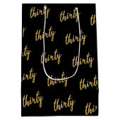 金ゴールドブラック"30" 30誕生日パーティーグリッター ミディアムペーパーバッグ (裏面)