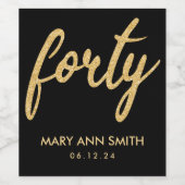 金ゴールドブラック"40" 40バースデーパーティーグリッター ワインラベル (シングルラベル)