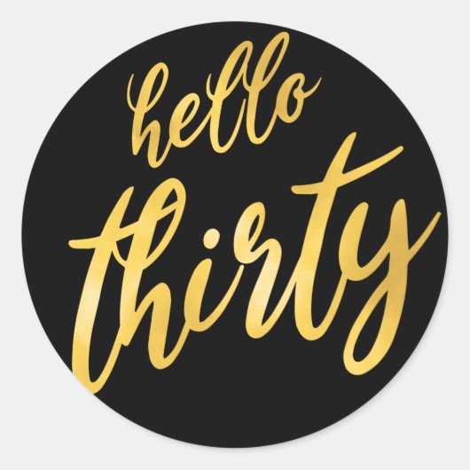 金ゴールドブラック「Hello Thirty」誕生日 ラウンドシール (正面)