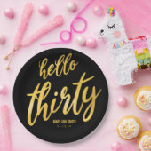 金ゴールドブラック「Hello Thirty」誕生日(名前あり) ペーパープレート (パーティー)