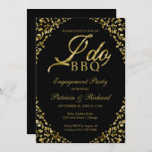 金ゴールドブラックI DO BBQ婚約パーティ招待状 案内状 (正面/裏面)
