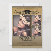 金ゴールドブラックSparkle卒業生パーティー写真 招待状 (正面)