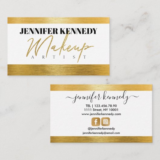 金ゴールドブラッシュメタルグリッターメイクアップアーティスト美しい 名刺 (正面/裏面)