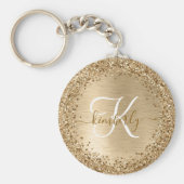 金ゴールドブラッシュメタルグリッターモノグラム名 キーホルダー (正面)