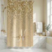 金ゴールドブラッシュメタルグリッターモノグラム名 シャワーカーテン