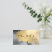 金ゴールドブラッシュレザーゴールデンメタリック背景 名刺 (スタンド正面)