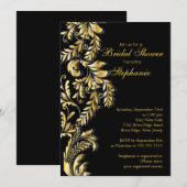 金ゴールドブラッモダンクリーフ旋回ブライダルシャワー 招待状 (正面/裏面)