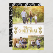 金ゴールドブランチクリスマスカードと3枚の写真 シーズンカード (正面/裏面)