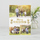 金ゴールドブランチクリスマスカードと3枚の写真 シーズンカード (スタンド正面)