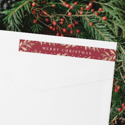 金ゴールドブランチクリスマスカード差出人住所 ラップアラウンドラベル