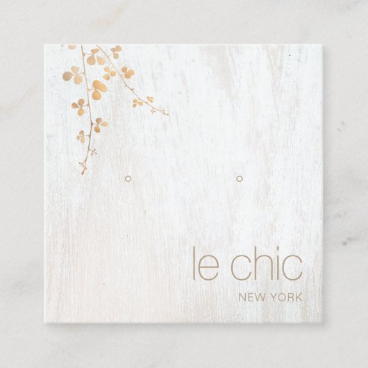 金ゴールドブランチホワイトウッドスクエアイヤリングディスプレイ スクエア名刺 (正面)