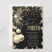 金ゴールドブランチボールスターブラックカンパニークリスマス 招待状 (正面)