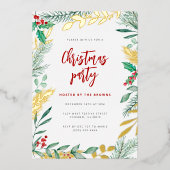 金ゴールドブランチ水彩の葉クリスマスパーティー 箔招待状 (正面)
