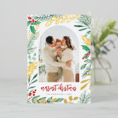 金ゴールドブランチ水彩の葉クリスマスフォト 箔シーズンカード (立ち正面)