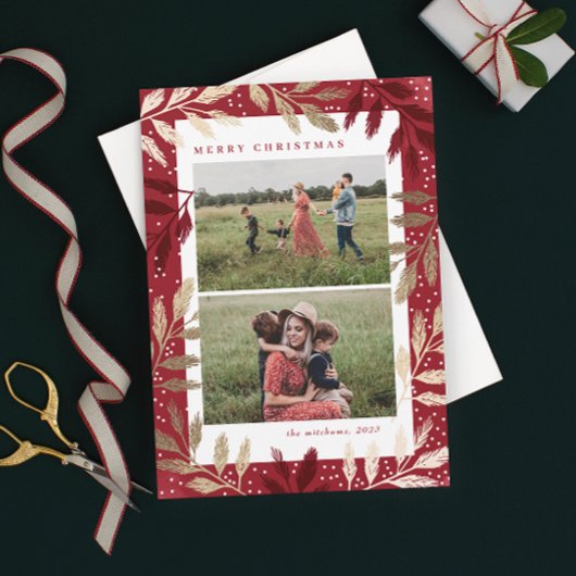 金ゴールドブランチ2フォトクリスマス シーズンカード