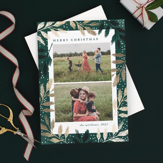 金ゴールドブランチ2フォトクリスマス シーズンカード