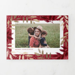 金ゴールドブランチMerry Christmas 5写真 三つ折りクリスマスカード