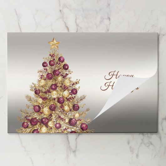金ゴールドブルガンディクリスマスツリーティアウェイランチョンマット ペーパーパッド (折り畳み)