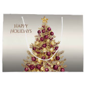 金ゴールドブルガンディクリスマスツリーホリデイ抱き枕 ラージペーパーバッグ (裏面)