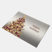 金ゴールドブルガンディクリスマスツリーホリデードルマット ドアマット (アングル)