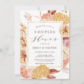 金ゴールドブルガンディテラコッタフローラカップルのシャワー 招待状 (正面)