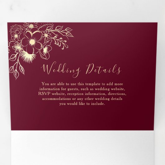 金ゴールドブルガンディフォトトリフォールド招待状 三つ折り招待状 (内部最初)