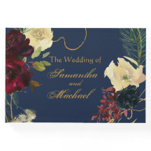 金ゴールドブルガンディブルーウォーターカラーフローラリースウェディン