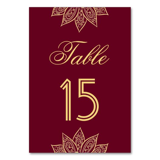 金ゴールドブルガンディメフェンディヘナインディアン結婚ズ テーブルナンバー (裏面)