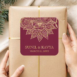 金ゴールドブルガンディメフェンディヘナインディアン結婚式の引き出物 スクエアシール