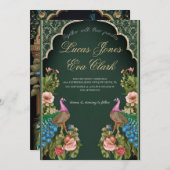 金ゴールドブルガンディメフェンディ結婚ヘナインディアンのインビタ 招待状 (正面/裏面)