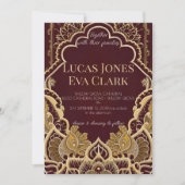 金ゴールドブルガンディメフェンディ結婚ヘナインディアンのインビタ 招待状 (正面)