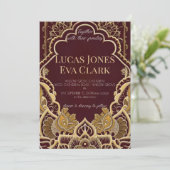 金ゴールドブルガンディメフェンディ結婚ヘナインディアンのインビタ 招待状 (スタンド正面)