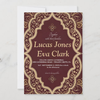 金ゴールドブルガンディメフェンディ結婚ヘナインディアンのインビタ 招待状