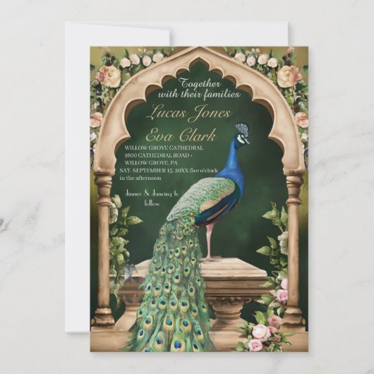 金ゴールドブルガンディメフェンディ結婚ヘナインディアンのインビタ 招待状 (正面)