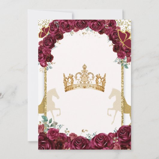 金ゴールドブルガンディレッドフローラプリンセスキンセアニラ 招待状 (裏面)