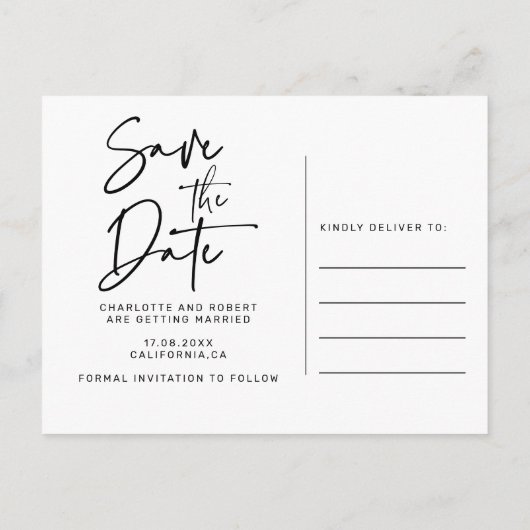 金ゴールドブルゴーニュのスクリプト写真の結婚式の日付を保存 案内ポストカード (裏面)