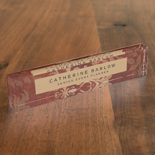 金ゴールドブルゴーニュアンティークフローラ デスクネームプレート (側面)