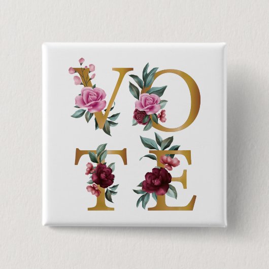 金ゴールドブルゴーニュエレガントフローラフェミニン投票 缶バッジ (正面)